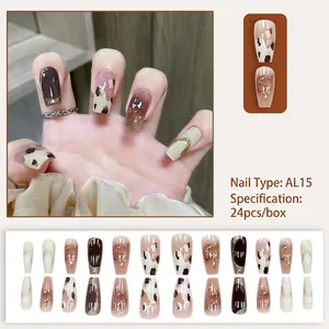 Détails des faux ongles ballerine longs A650 avec motifs ambre et imprimé vachette