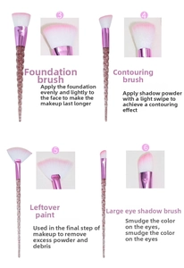 Detail of pink gradient makeup brushes with glittery unicorn spiral handles and soft fiber bristles