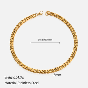Detail showing 500mm length and 8mm width specs for gold Cuban chain necklace