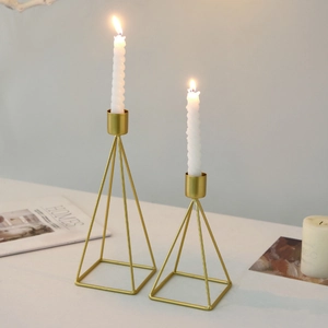 Geometric Pyramid Metal Candle Holder Iron Nordic Minimalist Taper Candlestick For Table Desktop Decor Christmas Wedding Elegant