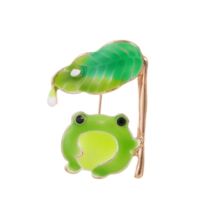 Broche Grenouille en Émail Sous Feuille de Lotus pour Femmes Hommes Animal Mignon Alliage de Zinc Strass Broche de Vêtement Bijoux Cadeau