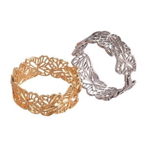 Bracelets manchettes ouverts avec motif de fleurs et papillons évidés en or et argent