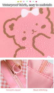 Waterproof pink sanitary bag featuring a cute bear pattern and smooth metal ring zipper