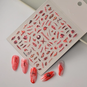 3D Halloween nail stickers with realistic red bloody wounds and scars for party decor
