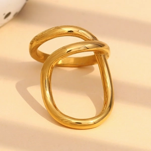 Interlocking Double Ring Stainless Steel 18K Gold Plated Minimalist Geometric Statement Jewelry For Women Elegant