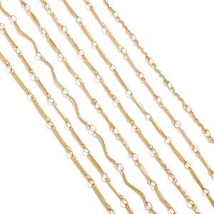 Detailed close-up of 18K gold plated stainless steel chains in various link styles