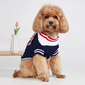 Cable Knit Haustierpullover Mit Schleife Gestreifter Kragen Warme Herbst Winter Kleidung Für Kleine Hunde Katzen Preppy