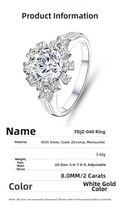 Macro shot of S925 sterling silver ring with 2 carat sunflower moissanite stone detail