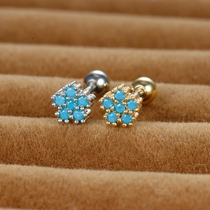 Minimalist Stainless Steel Flower Stud Earrings Blue Rhinestone Inlaid Cartilage Tragus Screw Back Earrings For Women Jewelry