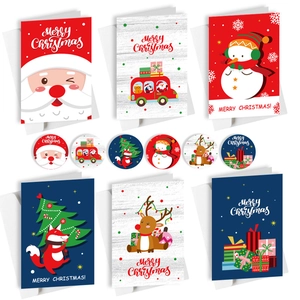 Christmas kraft card set with Santa and reindeer designs, envelopes, and stickers