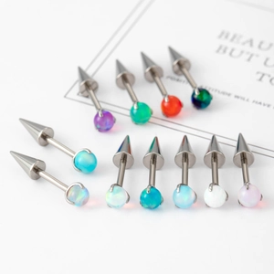 F136 Titan Knorpel-Ohrstecker mit Opal-Inlay und bunten Kugelaufsätzen im Set