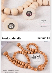Detail of wooden bead curtain tieback with 22mm magnetic clasp and 304 stainless steel screws