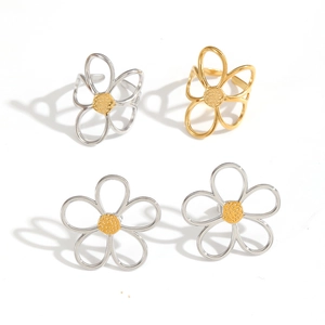 Minimalist cutout flower stainless steel earring set in silver and gold finish