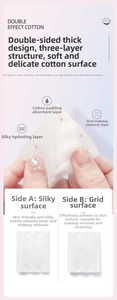 Three-layer cotton pad detail showing smooth and mesh sides for makeup removal