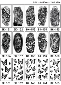 Detail view of 15 black and white sketch floral and animal temporary tattoo stickers