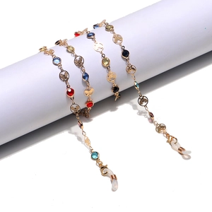 Glasses Chain With Butterfly Charm Gold Alloy Link Colorful Glass Gems Anti Slip Eyewear Lanyard For Women Fashion