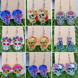 Hängeohrringe Acryl Totenkopf Pilz Schmetterling Blume Schlange Goth Neuheit Schmuck Für Frauen Tag Der Toten Accessoires