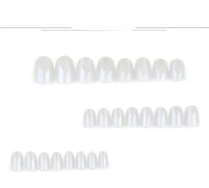 Detail view of 24 pieces aurora pearl white round press-on nails in various sizes