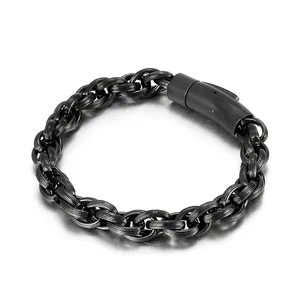 Men Bracelet Titanium Steel Chunky Woven Chain Biker Punk Style Jewelry With Cylindrical Clasp