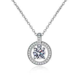 S925 Sterling Silver necklace with a round 1 carat Moissanite pendant in polished silver