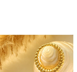 Detail of twisted cable texture on 18K gold-plated C-shaped earring on a shell