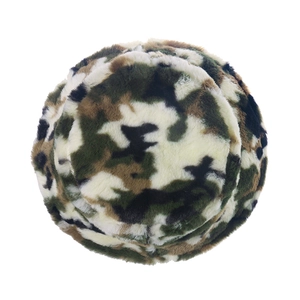 Plush faux fur camouflage bucket hat in army green with soft winter thermal lining