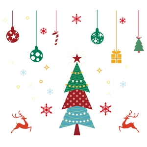 Christmas wall stickers featuring colorful tree, reindeer, and snowflakes for home decoration