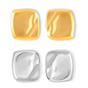 Irregular square titanium steel earrings with hammered texture in gold and silver finish