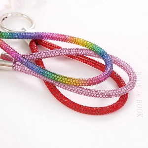 Sparkling rhinestone keychain for women bags in rainbow, purple, and red crystal lanyard