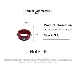 Detail showing dimensions of burgundy acrylic resin bangle with turquoise and stones