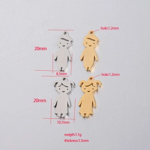 Polished 20mm stainless steel boy and girl pendants in gold and silver finishes