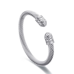 Bracciale rigido a fune ritorta in acciaio inossidabile con terminali a rombi