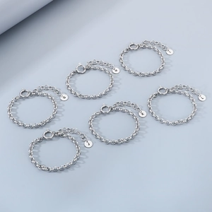 Silver stainless steel alphabet chain bracelets with minimalist round letter pendants