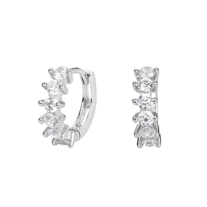 Close-up of S925 sterling silver earrings with inlaid round zircons and quality hallmark