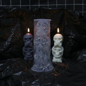 Halloween 3-skull silicone candle mold for handmade spooky resin crafts and decor