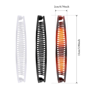 Trio of classic banana hair clips in black white and tortoiseshell for easy styling