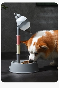 Vertical pet water dispenser and feeder stand featuring a roller ball nozzle for dogs and cats