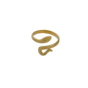 Adjustable golden snake-shaped stainless steel ring with detailed scale engraving