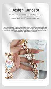 Detail of GEDI rose gold watch with round hollow links and gradient crystal dial