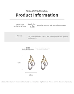 Detailed jewelry size chart showing vintage zircon and pearl tassel earrings, 4cm height