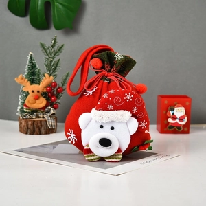 Bolsa de regalo de Navidad roja con oso polar 3D y estampado de copos de nieve