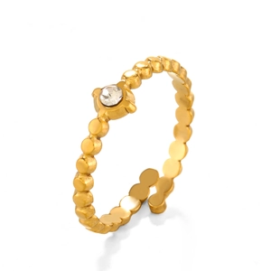 Anello aperto in acciaio placcato oro 18K con singolo zircone e fascia a microsfere