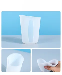 Detail showing flexible 250ml silicone measuring cup with clear scale for DIY resin casting