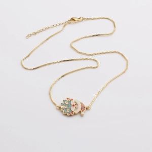 Gold plated Santa hat necklace with colorful zircon pendants on a sleek box chain