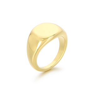 Anello a sigillo minimalista placcato oro 18K in acciaio inossidabile con superficie tonda