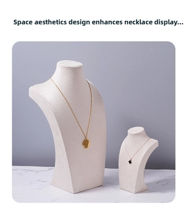 Detailed view of beige velvet necklace display stands in two sizes for jewelry counters