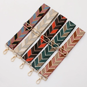 Five assorted bohemian woven shoulder straps with golden hardware for handbags