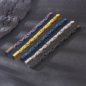 Men's stainless steel Byzantine chain bracelet set in gold, blue, silver, black, and rainbow