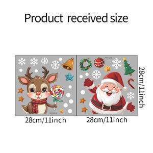 Detailed sheet dimensions showing 28x28cm Christmas wall stickers with reindeer and Santa