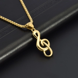 Hip hop musical treble clef note pendant with golden box chain necklace for men